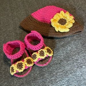 Handmade crochet baby girl set